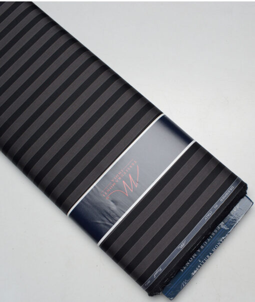 Tessitura Monti 2 Ply 70's GizaCotton Striped Shirting Fabric (Black & Grey)
