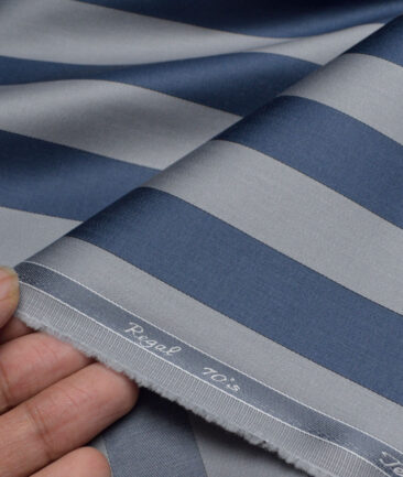 Tessitura Monti 2 Ply 70's Giza Cotton Striped Shirting Fabric (Silver Grey & Blue)