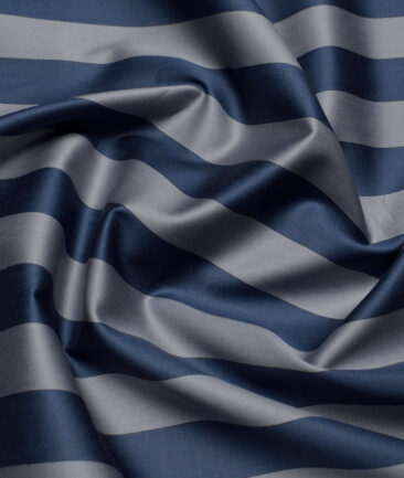 Tessitura Monti 2 Ply 70's Giza Cotton Striped Shirting Fabric (Silver Grey & Blue)