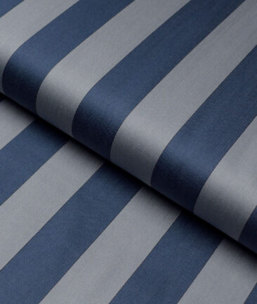 Tessitura Monti 2 Ply 70's Giza Cotton Striped Shirting Fabric (Silver Grey & Blue)