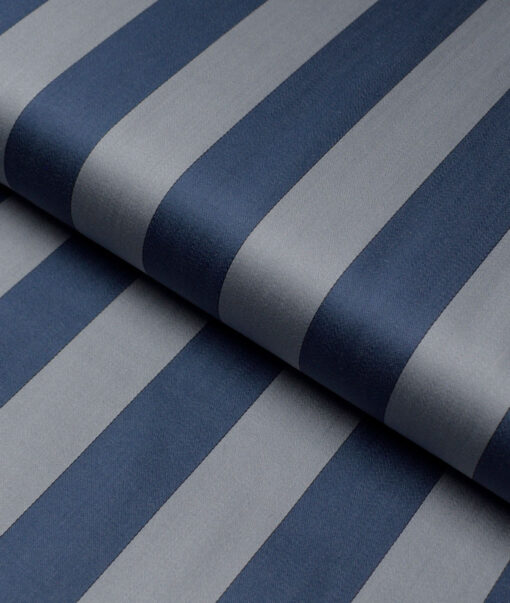 Tessitura Monti 2 Ply 70's Giza Cotton Striped Shirting Fabric (Silver Grey & Blue)