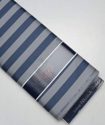 Tessitura Monti 2 Ply 70's Giza Cotton Striped Shirting Fabric (Silver Grey & Blue)