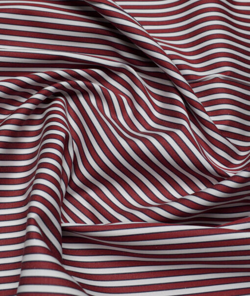 Tessitura Monti 2 Ply 120's Giza Cotton Striped Shirting Fabric (Maroon & White)