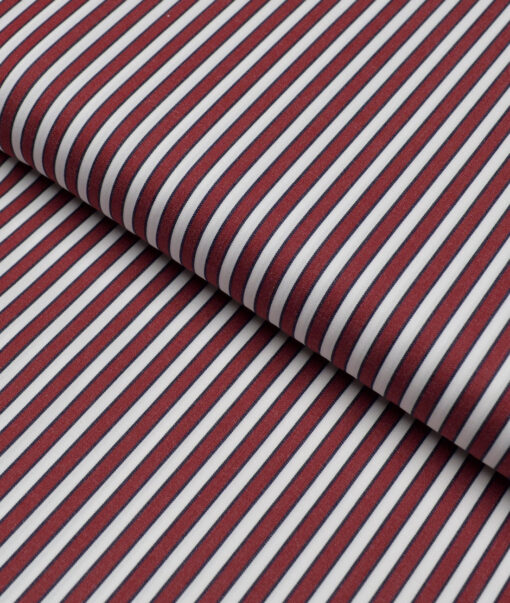 Tessitura Monti 2 Ply 120's Giza Cotton Striped Shirting Fabric (Maroon & White)