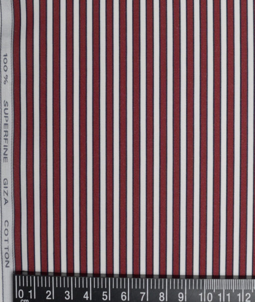 Tessitura Monti 2 Ply 120's Giza Cotton Striped Shirting Fabric (Maroon & White)