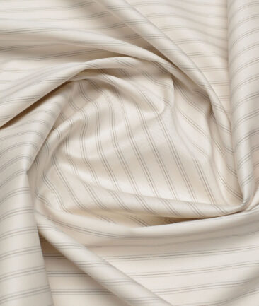Tessitura Monti 2 Ply 140's Supima Cotton Striped Shirting Fabric (Cream & Grey)