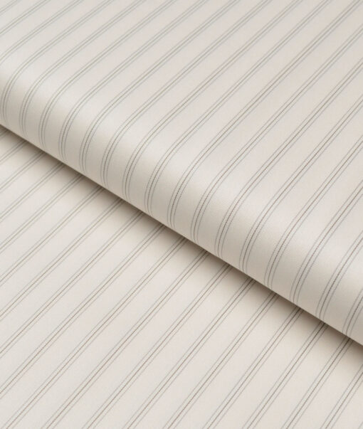Tessitura Monti 2 Ply 140's Supima Cotton Striped Shirting Fabric (Cream & Grey)