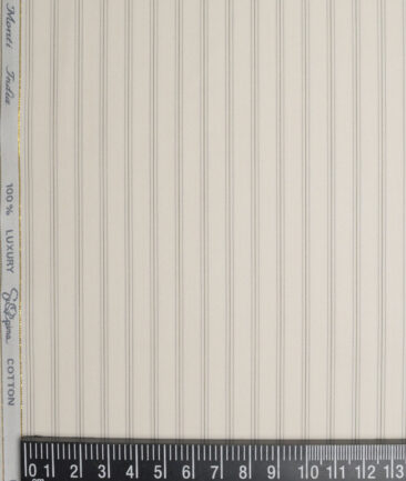 Tessitura Monti 2 Ply 140's Supima Cotton Striped Shirting Fabric (Cream & Grey)