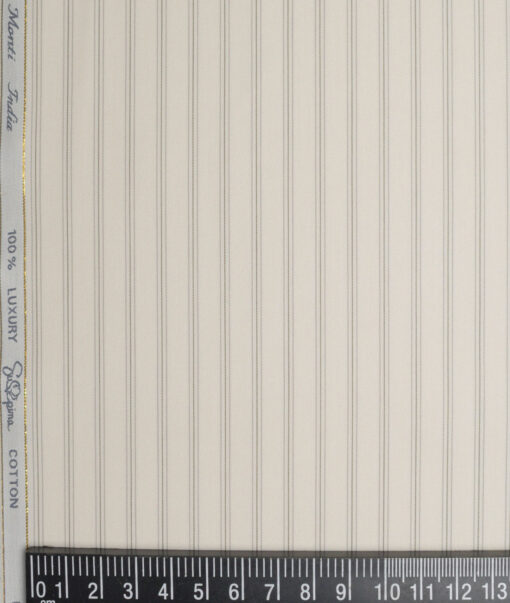 Tessitura Monti 2 Ply 140's Supima Cotton Striped Shirting Fabric (Cream & Grey)