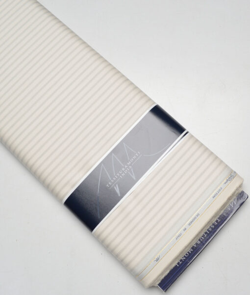 Tessitura Monti 2 Ply 140's Supima Cotton Striped Shirting Fabric (Cream & Grey)