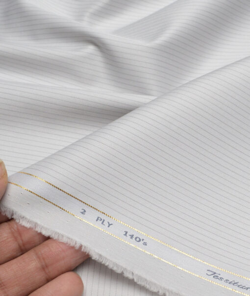 Tessitura Monti 2 Ply 140's Supima Cotton Striped Shirting Fabric (Light Grey)