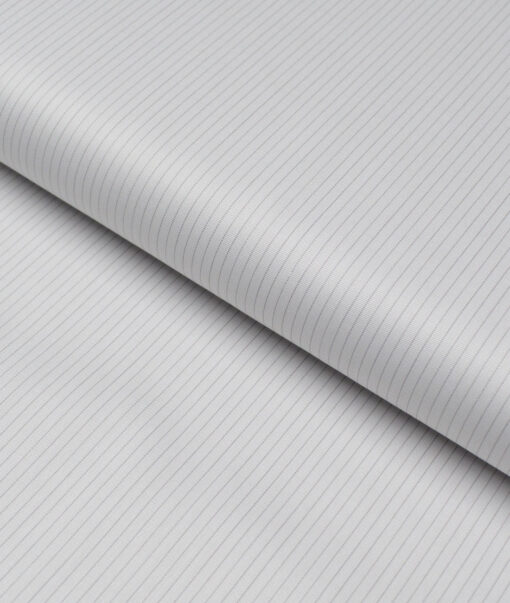 Tessitura Monti 2 Ply 140's Supima Cotton Striped Shirting Fabric (Light Grey)