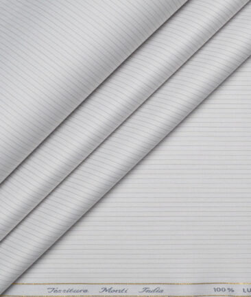 Tessitura Monti 2 Ply 140's Supima Cotton Striped Shirting Fabric (Light Grey)
