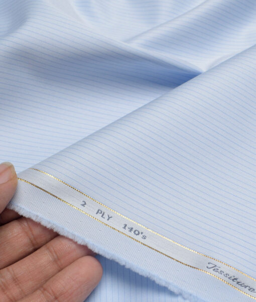 Tessitura Monti 2 Ply 140's Supima Cotton Striped Shirting Fabric (Sky Blue)