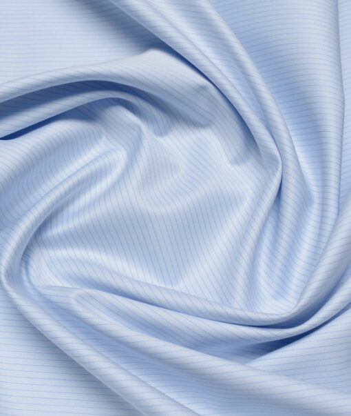 Tessitura Monti 2 Ply 140's Supima Cotton Striped Shirting Fabric (Sky Blue)