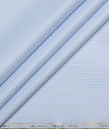 Tessitura Monti 2 Ply 140's Supima Cotton Striped Shirting Fabric (Sky Blue)