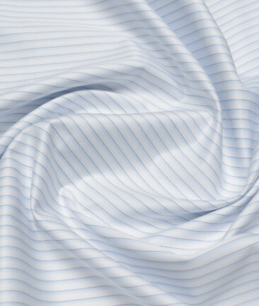 Tessitura Monti 2 Ply 140's Supima Cotton Striped Shirting Fabric (White & Sky Blue)