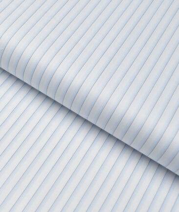 Tessitura Monti 2 Ply 140's Supima Cotton Striped Shirting Fabric (White & Sky Blue)