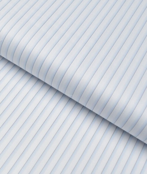 Tessitura Monti 2 Ply 140's Supima Cotton Striped Shirting Fabric (White & Sky Blue)