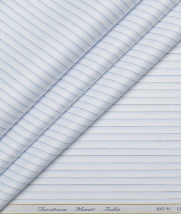 Tessitura Monti 2 Ply 140's Supima Cotton Striped Shirting Fabric (White & Sky Blue)