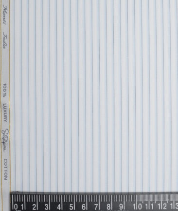 Tessitura Monti 2 Ply 140's Supima Cotton Striped Shirting Fabric (White & Sky Blue)