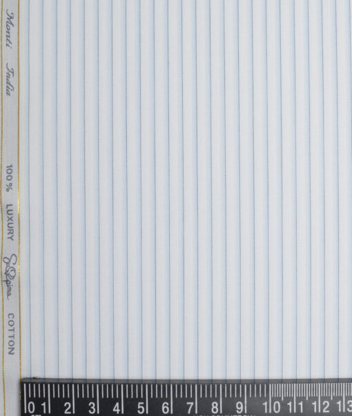 Tessitura Monti 2 Ply 140's Supima Cotton Striped Shirting Fabric (White & Sky Blue)