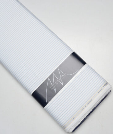 Tessitura Monti 2 Ply 140's Supima Cotton Striped Shirting Fabric (White & Sky Blue)