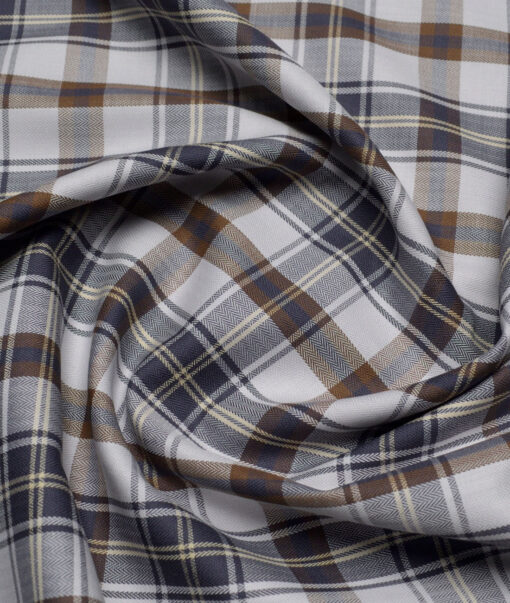 Soktas  Giza Cotton Checks Shirting Fabric (Light Grey)