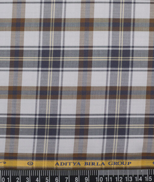 Soktas  Giza Cotton Checks Shirting Fabric (Light Grey)