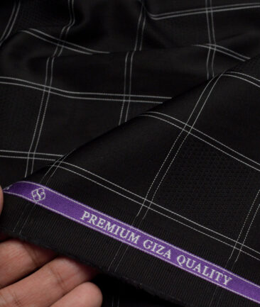 Soktas  Giza Cotton Checks Shirting Fabric (Black & White)