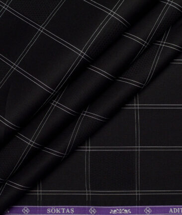 Soktas  Giza Cotton Checks Shirting Fabric (Black & White)