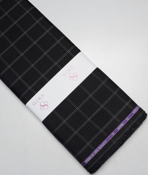 Soktas  Giza Cotton Checks Shirting Fabric (Black & White)