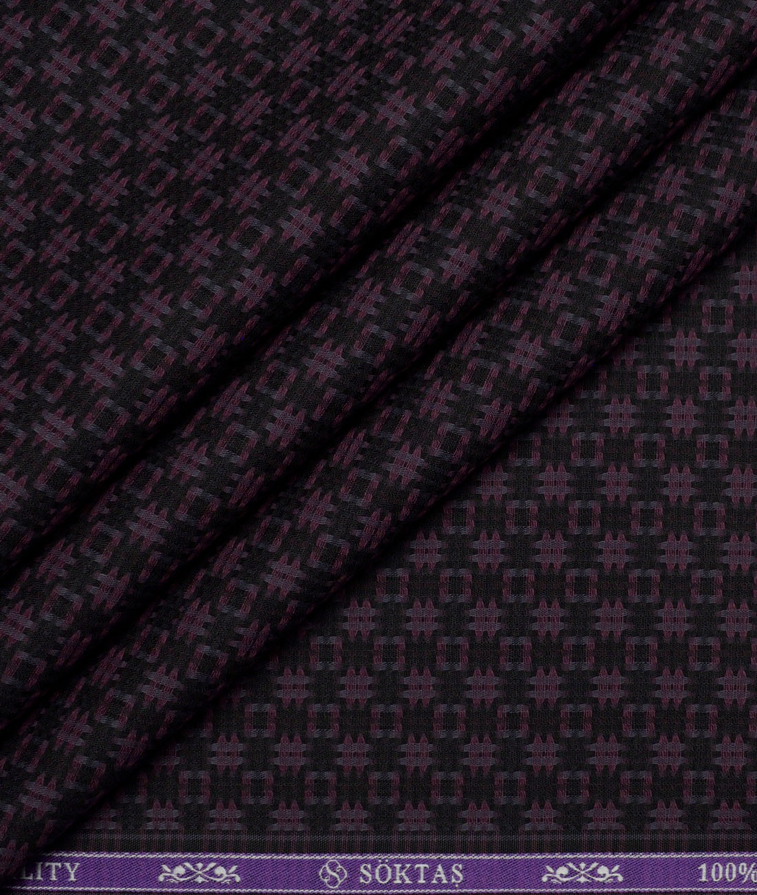 Soktas Giza Cotton Self Design Shirting Fabric (Black & Wine) Soktas Giza Cotton Self Design Shirting Fabric (Black & Wine)