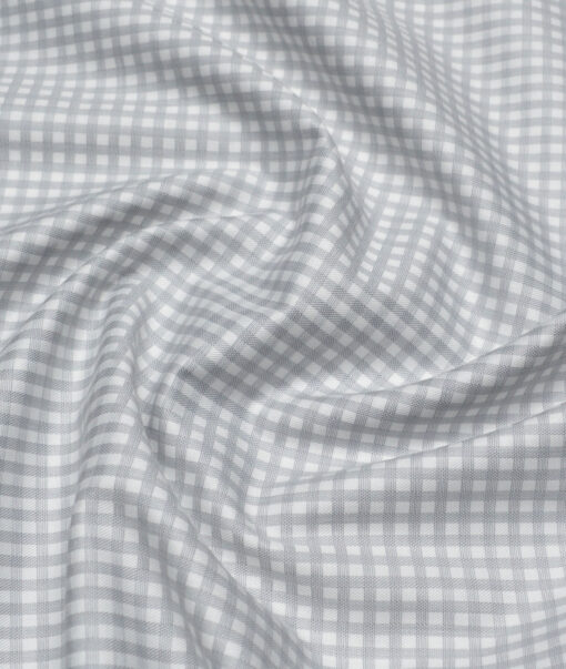 Soktas  Giza Cotton Checks Shirting Fabric (White & Grey)