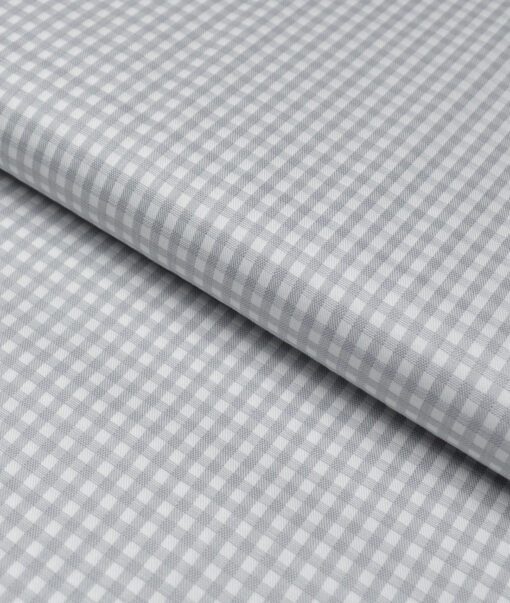 Soktas  Giza Cotton Checks Shirting Fabric (White & Grey)