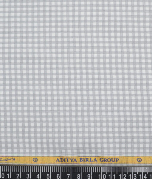 Soktas  Giza Cotton Checks Shirting Fabric (White & Grey)