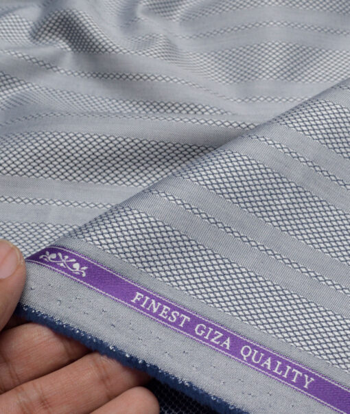 Soktas  Giza Cotton Striped Shirting Fabric (Silver Grey)
