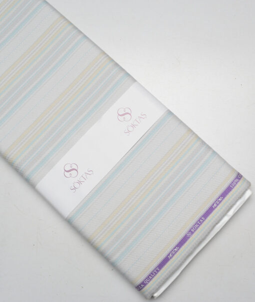 Soktas  Giza Cotton Striped Shirting Fabric (Light Grey)