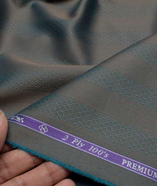 Soktas 2 Ply 100's Giza Cotton Striped Shirting Fabric (Brown & Teal Green)