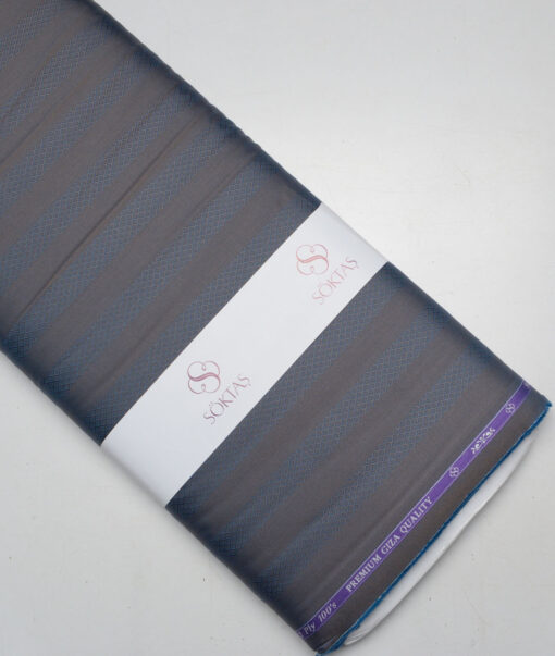 Soktas 2 Ply 100's Giza Cotton Striped Shirting Fabric (Brown & Blue)