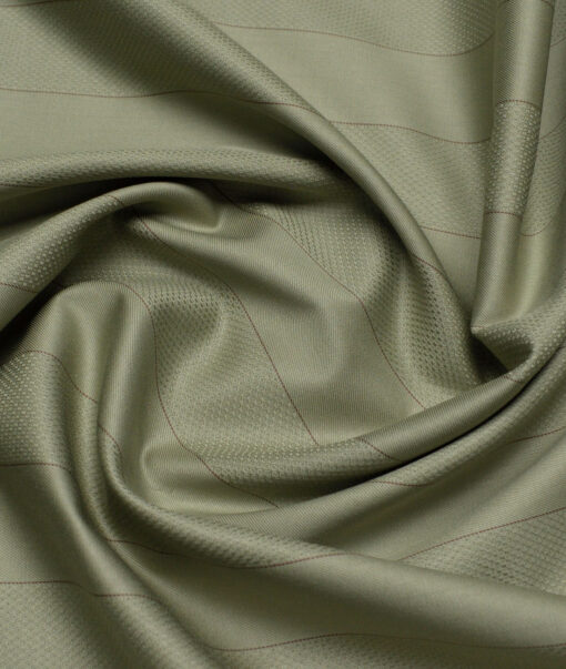 Soktas 2 Ply 100's Giza Cotton Striped Shirting Fabric (Light Olive Green)