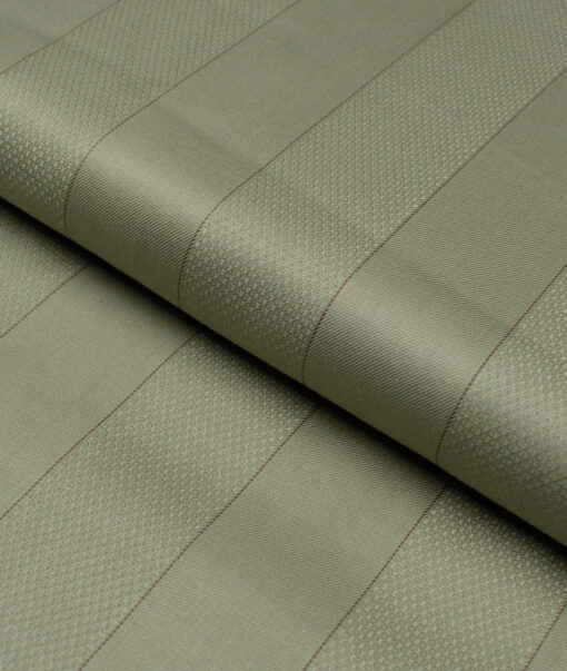 Soktas 2 Ply 100's Giza Cotton Striped Shirting Fabric (Light Olive Green)