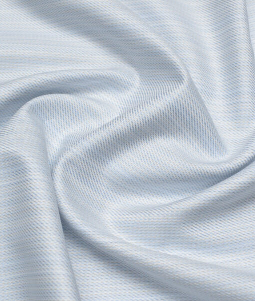 Soktas  Giza Cotton Striped Shirting Fabric (White & Sky Blue)