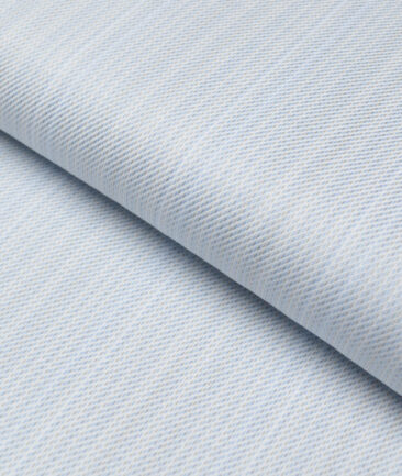 Soktas  Giza Cotton Striped Shirting Fabric (White & Sky Blue)