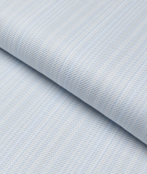 Soktas  Giza Cotton Striped Shirting Fabric (White & Sky Blue)