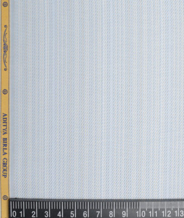 Soktas  Giza Cotton Striped Shirting Fabric (White & Sky Blue)