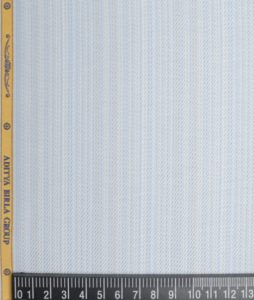 Soktas  Giza Cotton Striped Shirting Fabric (White & Sky Blue)