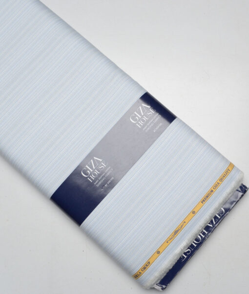 Soktas  Giza Cotton Striped Shirting Fabric (White & Sky Blue)