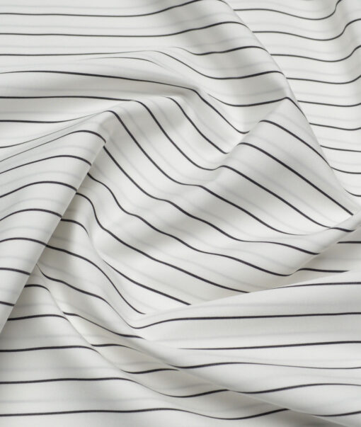 Soktas 2 Ply 140's Giza Cotton Striped Shirting Fabric (White & Black)