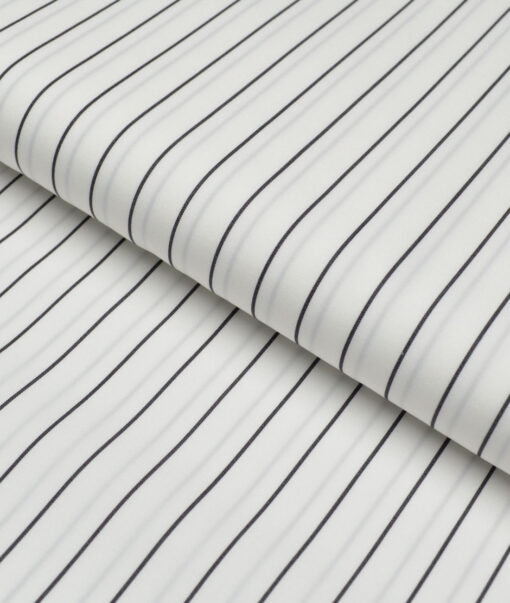 Soktas 2 Ply 140's Giza Cotton Striped Shirting Fabric (White & Black)